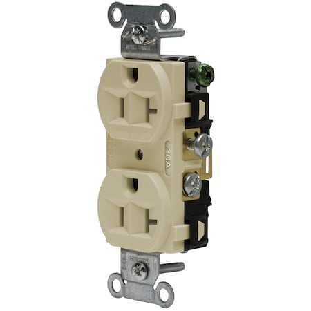 Hubbell Wiring Device-Kellems Straight Blade Receptacle, 5-20R, 20 A, 125V AC, 2 Pole, 3 Wire, Flush Mount, Grounded CRF20I